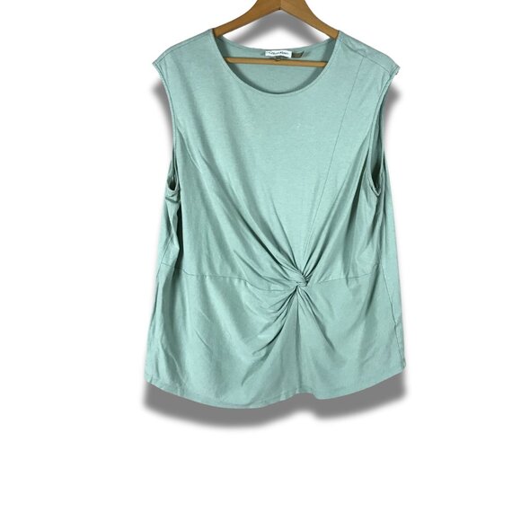 Calvin Klein Plus Size Twist-Front Sleeveless Top in Jade Green 1X - Picture 2 of 8